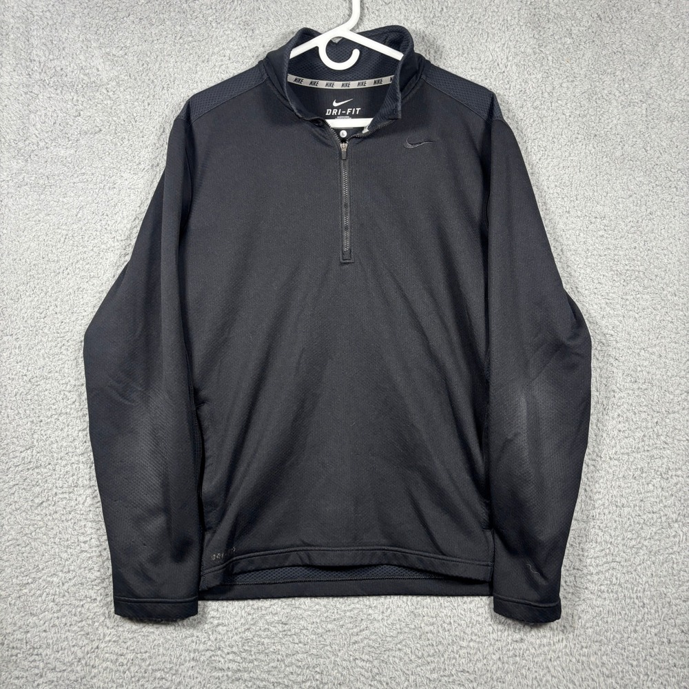 Nike Pullover Mens L Black Dri-FIT Quarter Zip Mesh Panel Activewear 1950